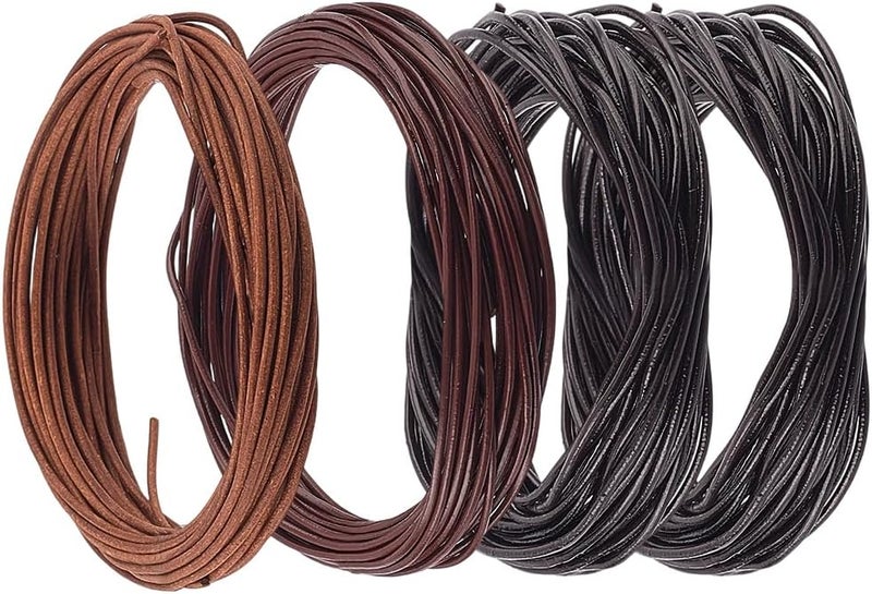 CALFOVERA 4 Colors 21.87 Yards 1MM Cowhide Leather String Lace Cord for Jewelry Making Round Thin Genuine Real Leather Cording Rope Braiding Strip Thread for Crafting Necklace Bracelets Wraps Beading - Image 1